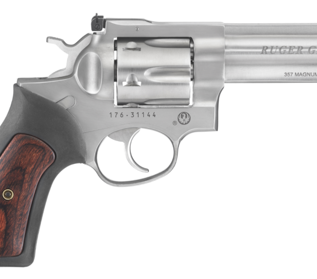 RUGER GP100 357MAG SS/RUB 4" HIVIZ