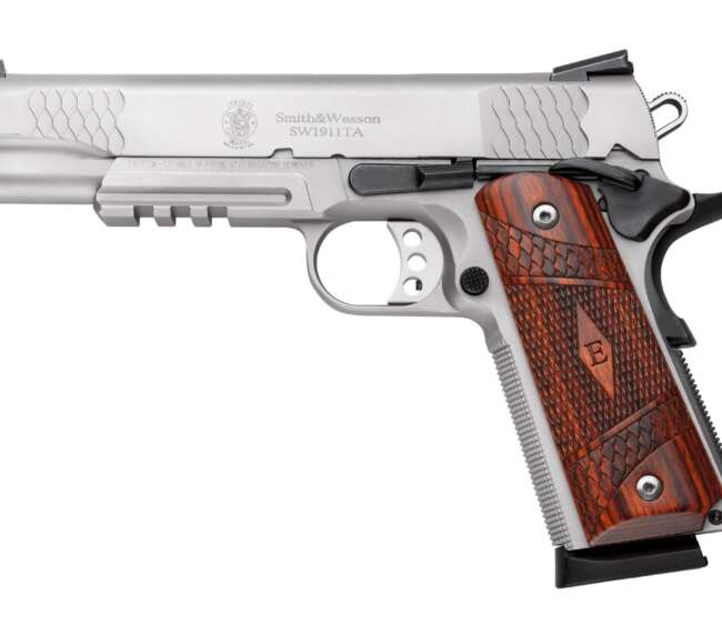 SMITH AND WESSON SW1911TA 45A 5" SS/WD NS E-SER