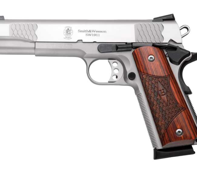 SMITH AND WESSON SW1911 45ACP 5" SS/WD E-SERIES