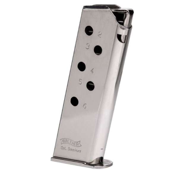 WALTHER ARMS MAGAZINE PPK 380ACP 6RD NICKEL