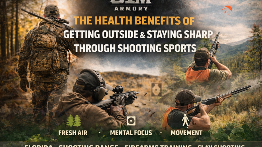 Outdoor shooting sports including range shooting and clay shooting in Florida promoting mental focus, physical activity, and overall health benefits