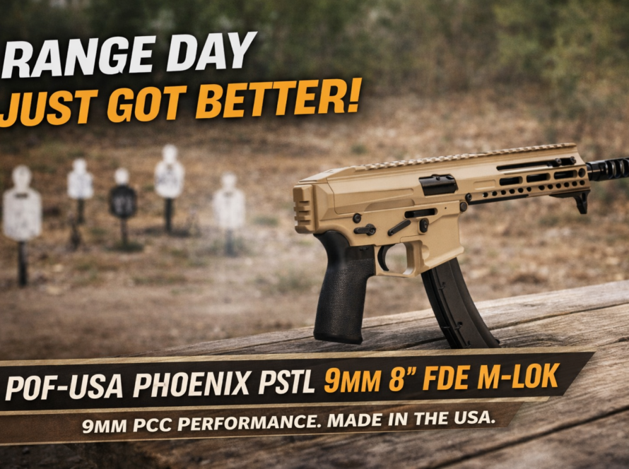 POF Phoenix PSTL 9mm 8 inch FDE MLOK pistol caliber carbine on shooting range