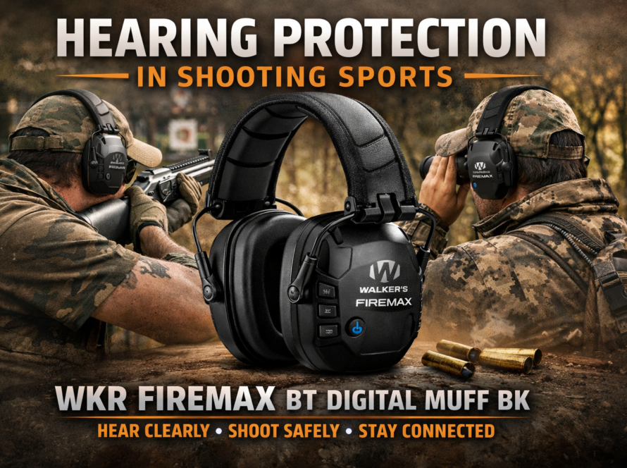 WKR FIREMAX BT Digital Muff BK electronic hearing protection worn by shooters at range and in hunting environment