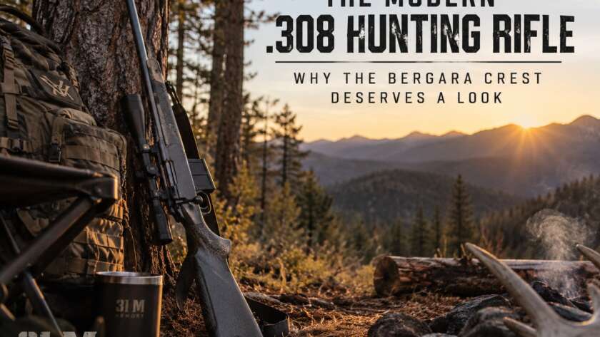 Bergara Crest .308 Winchester hunting rifle at a hunting camp in the woods